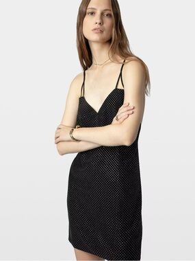 Zadig & Voltaire Rohana Diamanté Silk Black Mini Dress Sz M MSRP $858 NWT